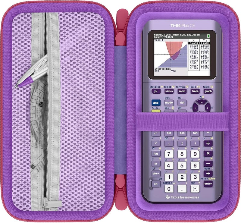 Baval Calculator Case Compatible with Texas Instruments TI-84 Plus CE/TI-84 Plus/TI-Nspire CX II CAS/TI-Nspire CX II/TI-83 Plus/TI-89 Titanium Color Graphing Calculator(Purple Case,Rose Red Zipper) - Image 1